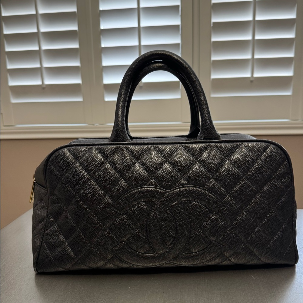 Chanel Black Quilted Bowler Leather Handbag
